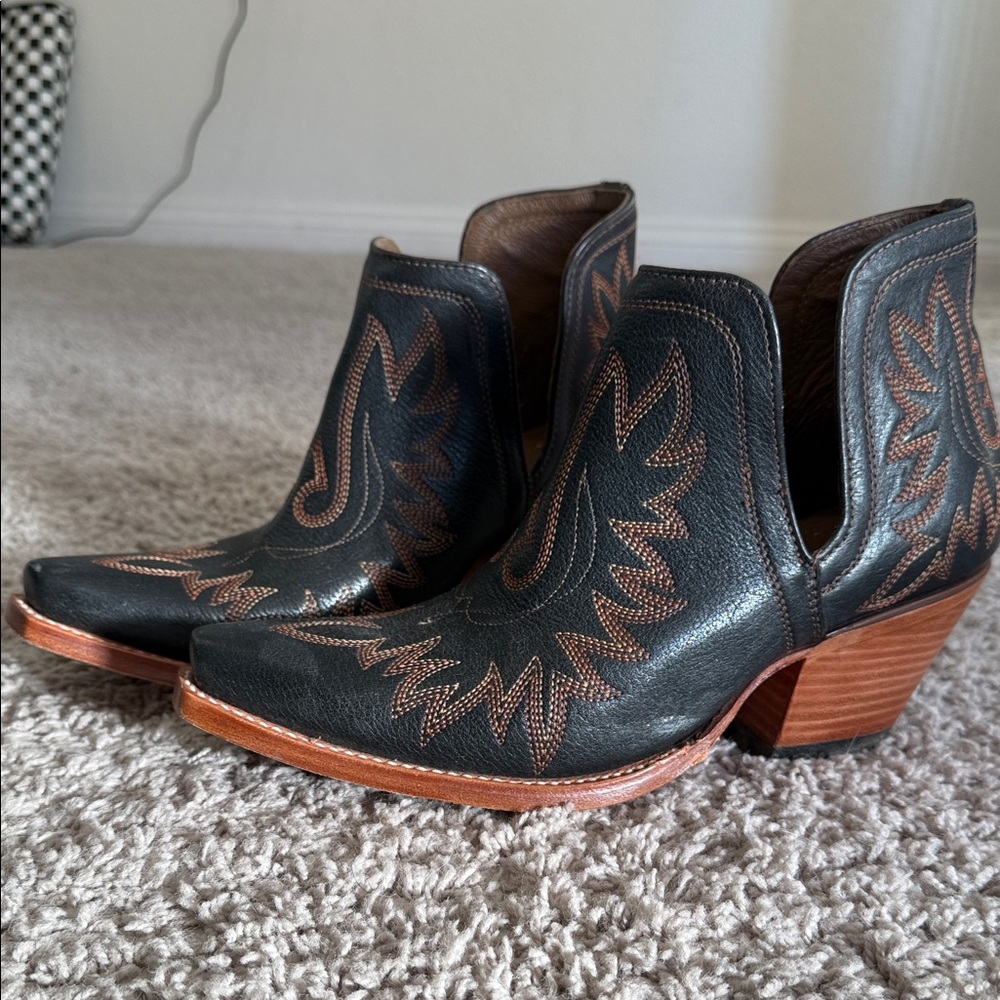 Black and Brown Western Ankle Boots